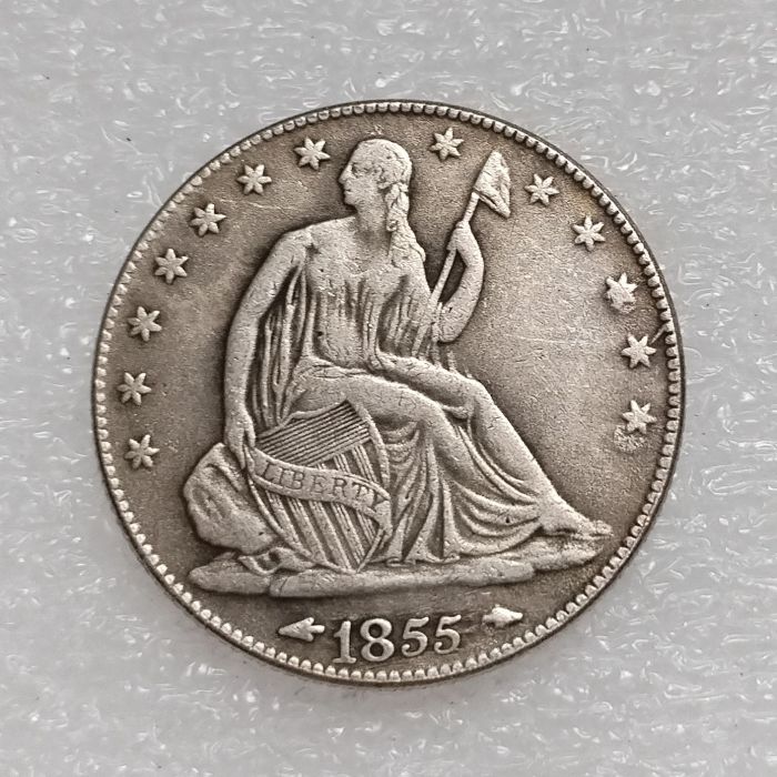 US 1855 S with Arrow Seated Liberty Half Dollar Silver Plated Copy Coin