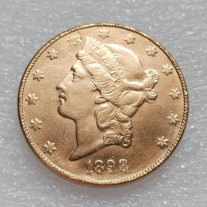 US 1898 Liberty Head 20 Dollars Gold Plated Coin Copy