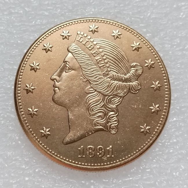 US 1891 P/CC Liberty Head 20 Dollars Gold Plated Coin Copy