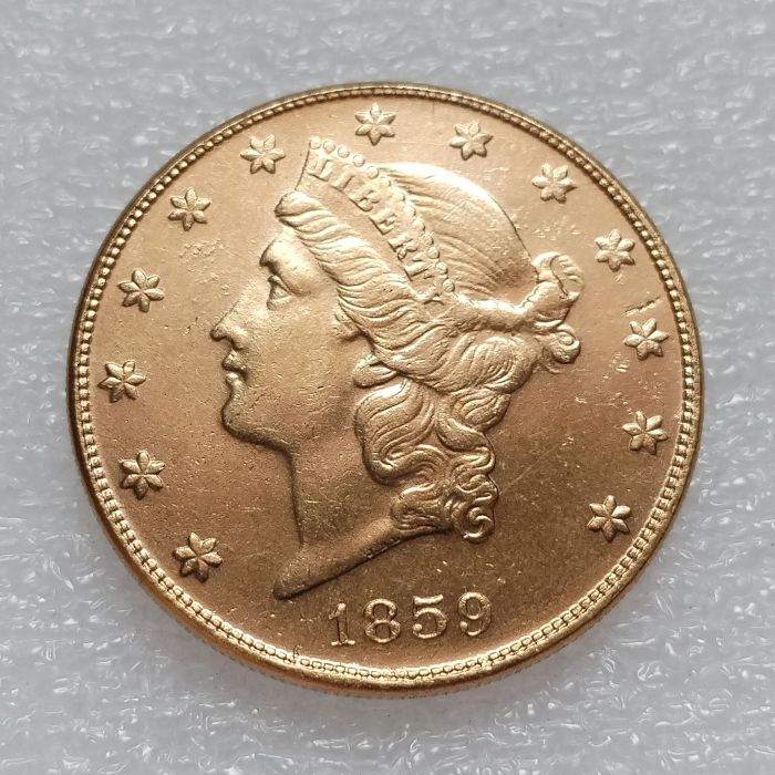 US 1859 Liberty Head 20 Dollars Gold Plated Coin Copy