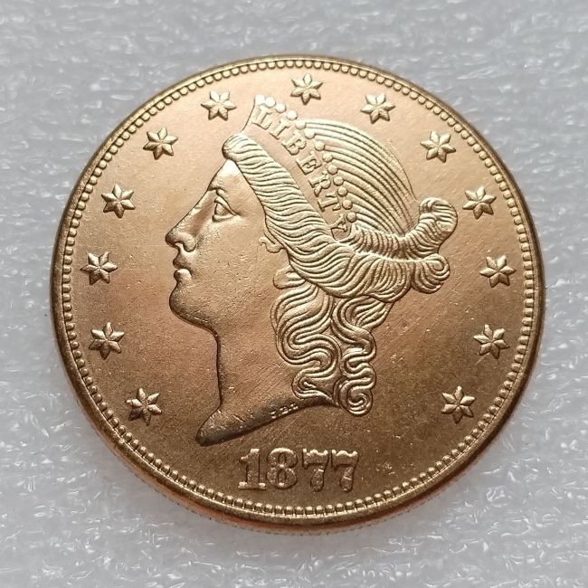 US 1877 P/CC Liberty Head 20 Dollars Gold Plated Coin Copy