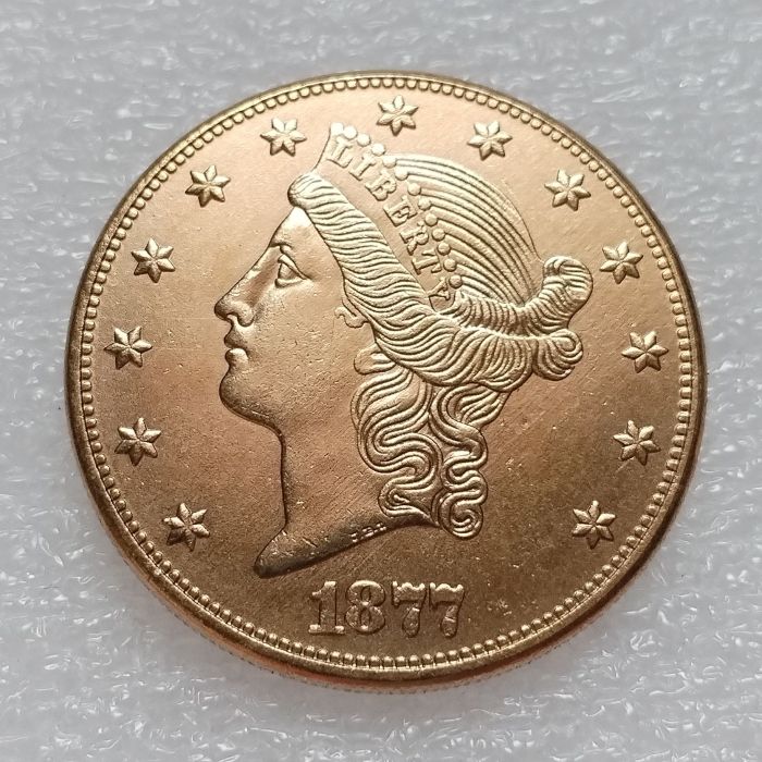 US 1877 P/CC Liberty Head 20 Dollars Gold Plated Coin Copy