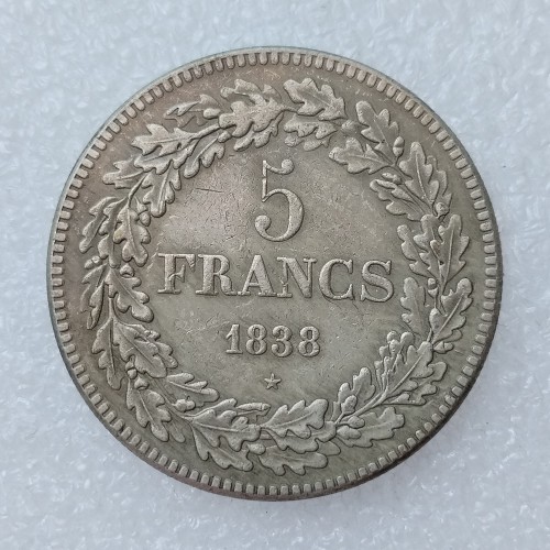Belgium 5 Francs 1838 Silver Plated Copy Coin 37mm