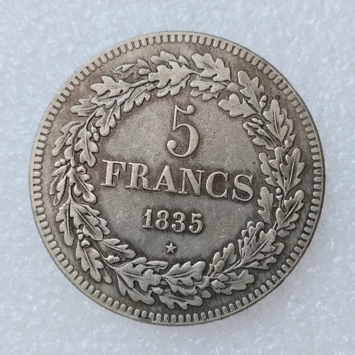 Belgium 5 Francs 1835 Silver Plated Copy Coin 37mm