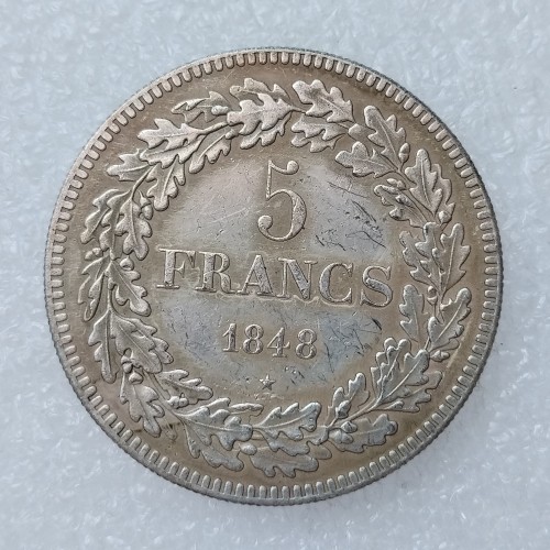 Belgium 5 Francs 1848 Silver Plated Copy Coin 37mm