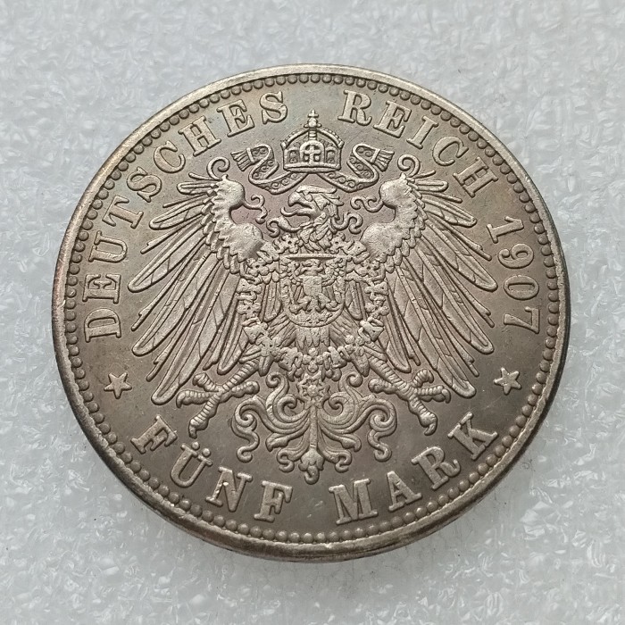 Germany 5 Mark 1907-1914 Frederick August III Silver Plated Copy Coins