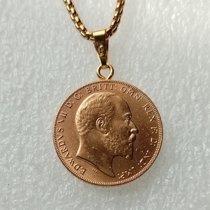 P(09)Coin Pendant 1902 EDWARD VII SOVEREIGN LONDON MINT LUSTER SUPERB Gold Plated Fashion Jewelry(diameter:22mm)