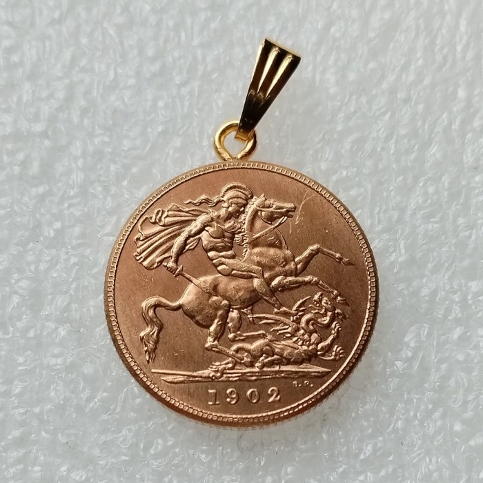 P(09)Coin Pendant 1902 EDWARD VII SOVEREIGN LONDON MINT LUSTER SUPERB Gold Plated Fashion Jewelry(diameter:22mm)