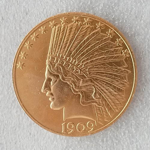 US 1909 Indian Head - With Motto 10 Dollars Gold Plated Coin Copy