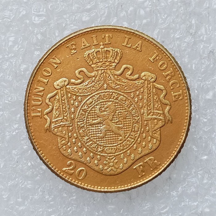 Belgium 20 Francs 1877 1875 - Léopold II Gold Plated Copy Coins Diameter 21mm