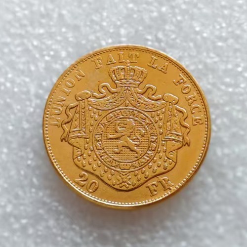 Belgium 20 Francs 1877 1875 - Léopold II Gold Plated Copy Coins Diameter 21mm