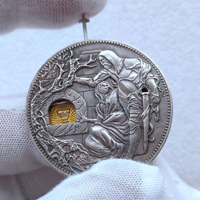 Movable Mechanism Holy Grail Coin USA Hobo Nickel Amazing Art Wandering Removeable Sword Handmade Collectible