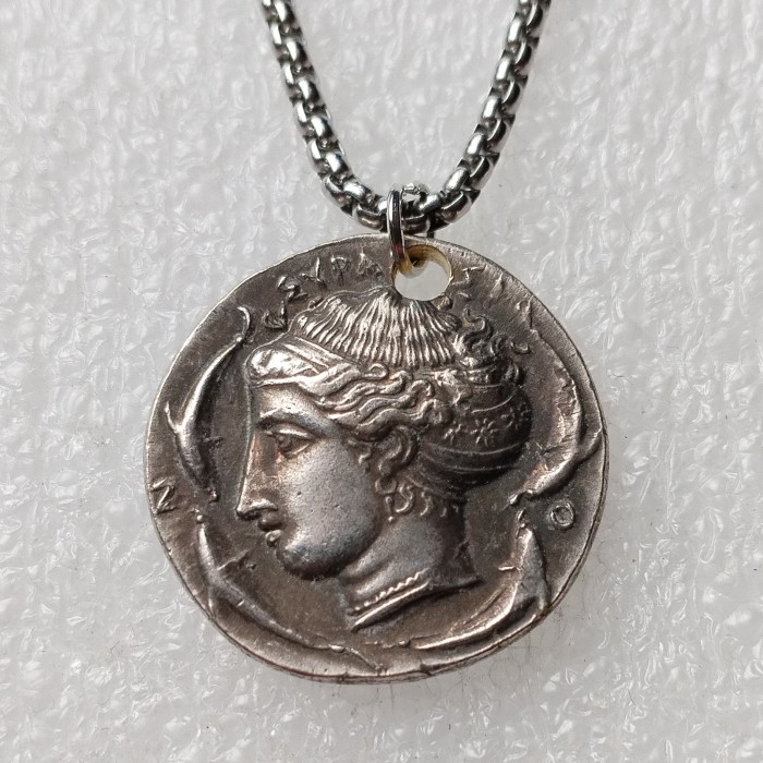 P(40)  Greek Ancient Silver Plated Coin Pendant G56