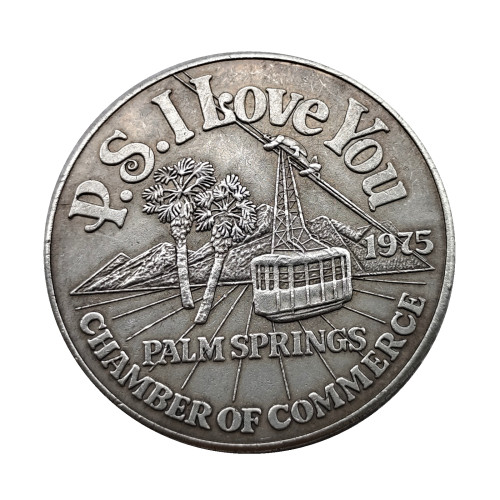 US 1975 Palm Springs Dollar - Chamber of Commerce Silver Plated Copy Coin 39MM