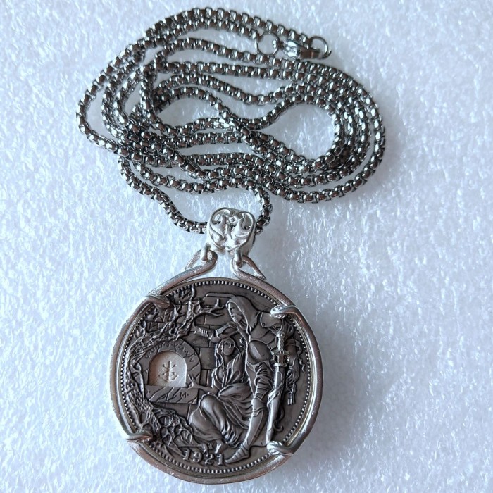 Movable Mechanism Ornaments Necklace 1921 Morgan Hobo Coin Pendant Sweater Chain Brass Skull Pendant with Chain