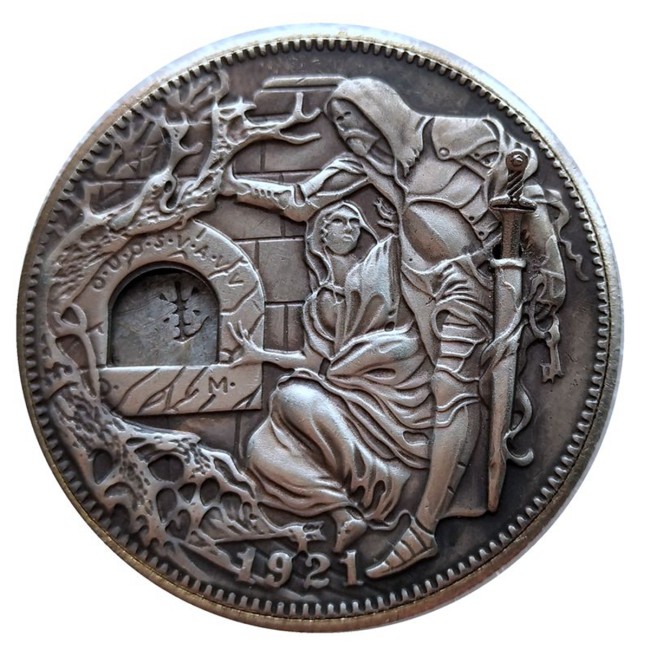 Movable Mechanism Ornaments Necklace 1921 Morgan Hobo Coin Pendant Sweater Chain Brass Skull Pendant with Chain
