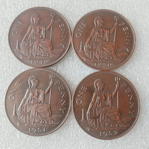 1949 ,1950，1951，1952 United Kingdom 1 Penny - George VI Copper Copy Coins