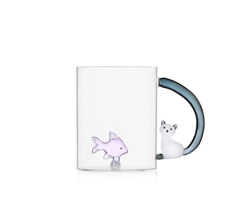 ICHENDORF-Mug Pink Fish&White cat with smoke tail