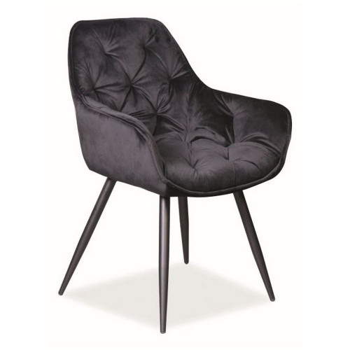 Black velvet dining chair with metal legs