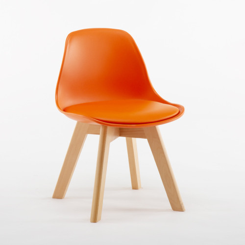 Orange plastic kids chair with cushion