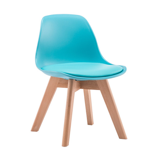 Blue plastic kids chair with cushion