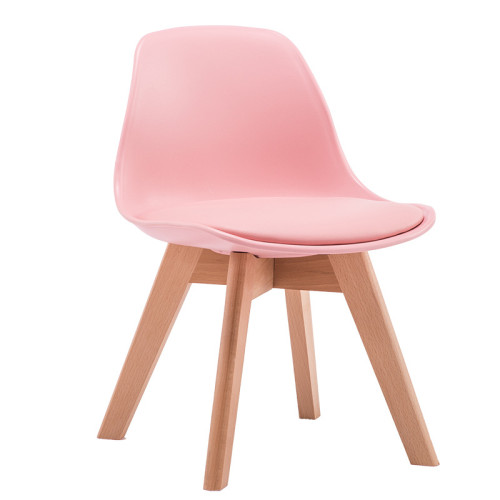 Pink plastic kids chair with cushion