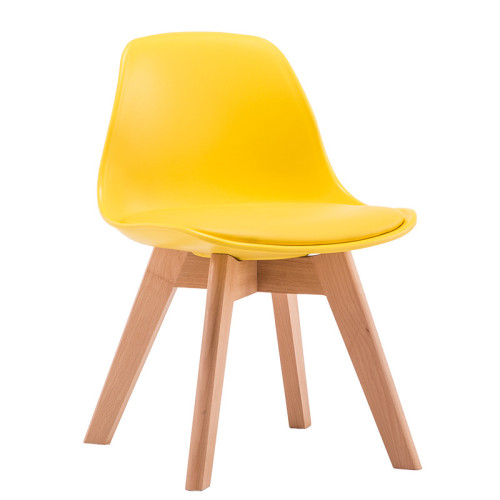 Yellow plastic kids chair with cushion