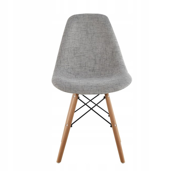 Grey fabric nordic dining chair with wood legs