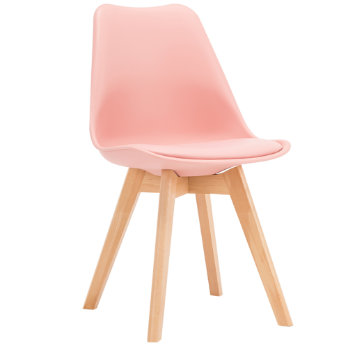 Pink cushioned scandinavian dining chair with wood legs