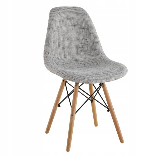 Grey fabric nordic dining chair with wood legs