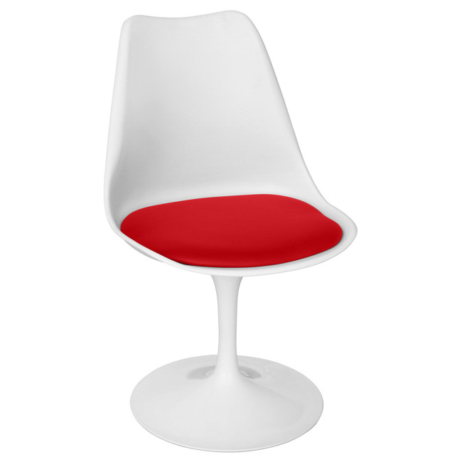 Swivel tulip chair with red leather cushion