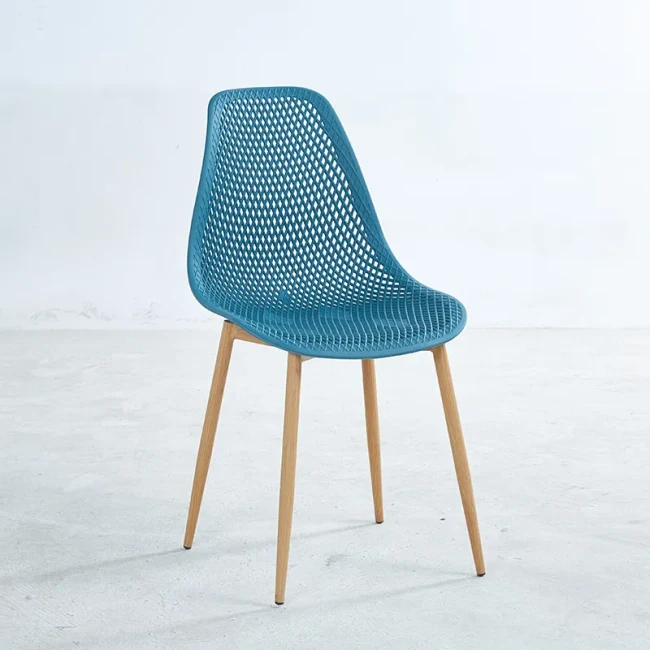 Dark Blue plastic chair with thermal Transfer Metal feet 