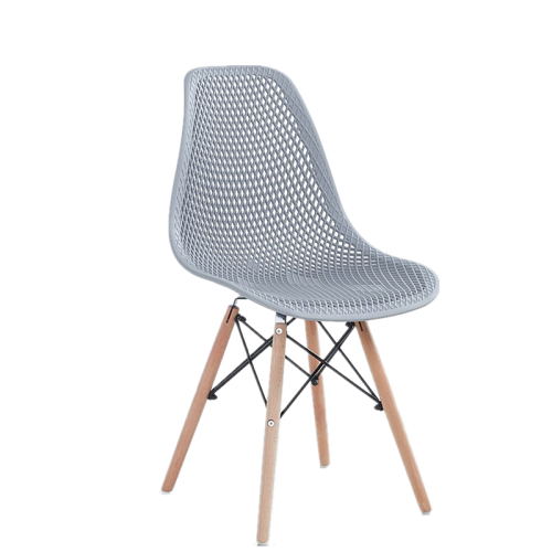 Warm grey plastic chairs with eiffel wood legs