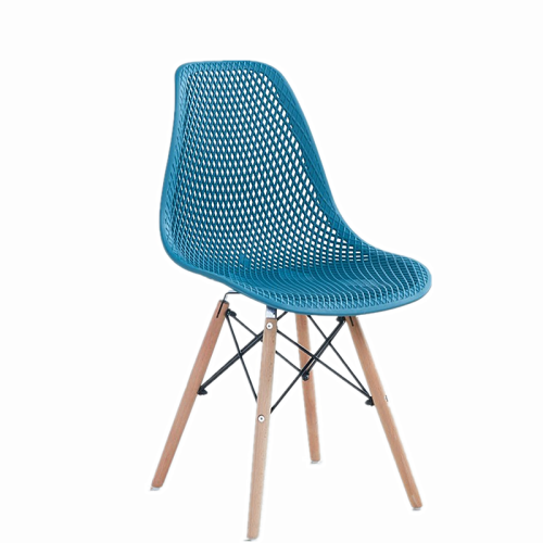 Dark blue plastic chairs with eiffel wood legs