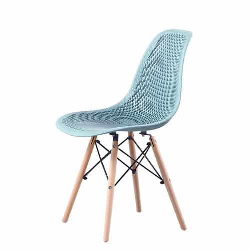 Light green plastic chairs with eiffel wood legs