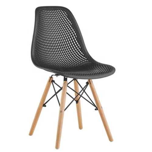 Black plastic chairs with eiffel wood legs