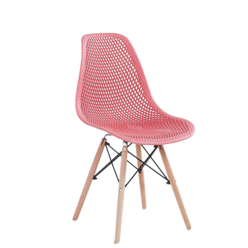 Pink plastic chairs with eiffel wood legs
