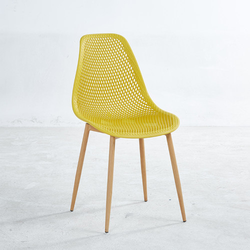 Yellow plastic chair with thermal Transfer Metal feet 