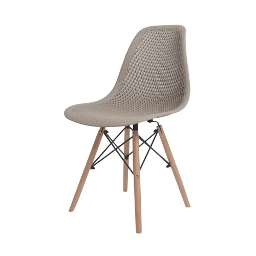 Taupe plastic chairs with eiffel wood legs
