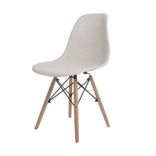 Beige plastic chairs with eiffel wood legs