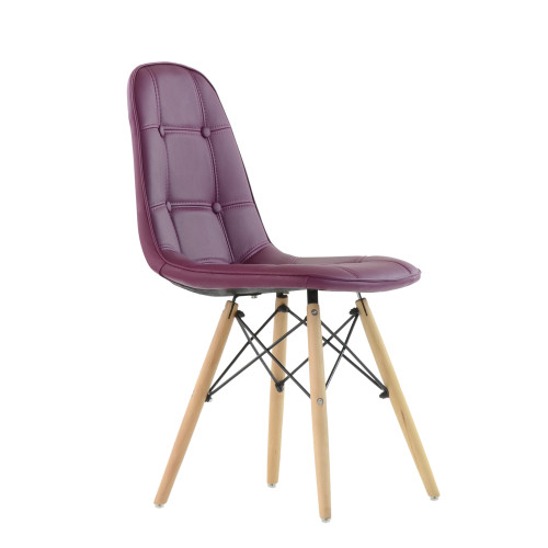 Purple faux leather side dining chair with eiffel wood legs