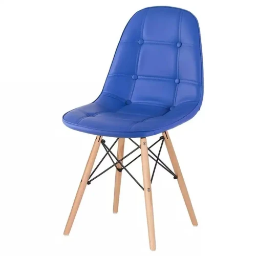 Blue faux leather side dining chair with eiffel wood legs