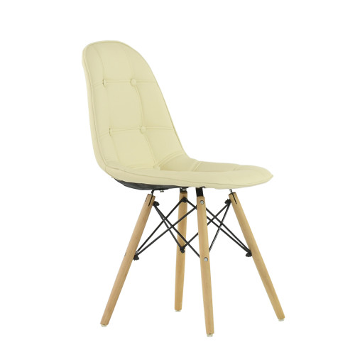Beige faux leather side dining chair with eiffel wood legs