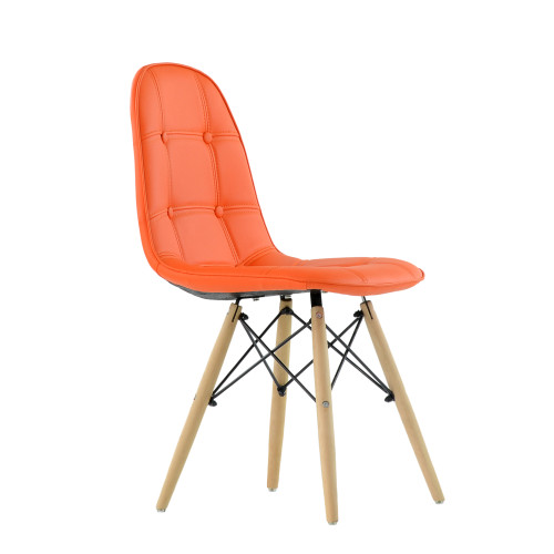 Orange faux leather side dining chair with eiffel wood legs