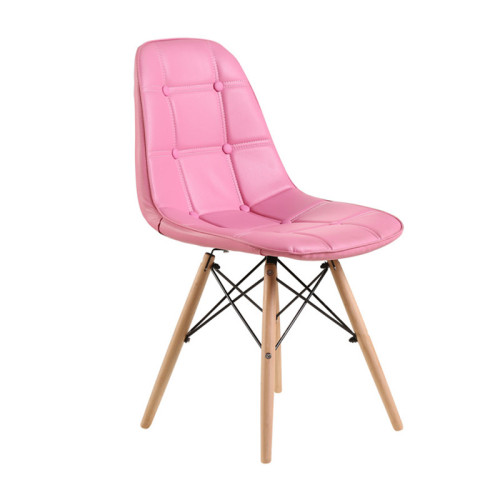  Pink faux leather side dining chair with eiffel wood legs