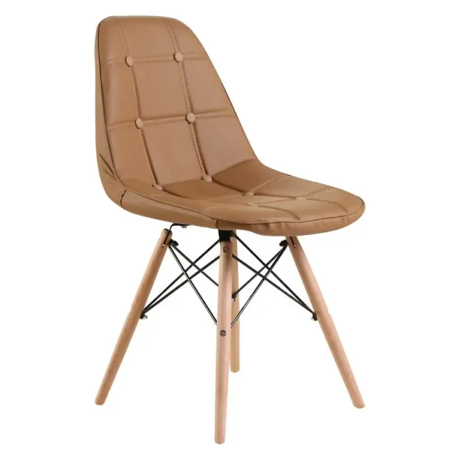 Brown faux leather side dining chair with eiffel wood legs
