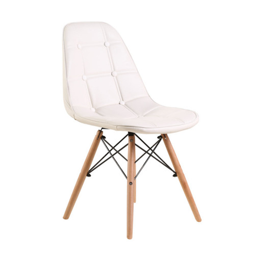 White faux leather side dining chair with eiffel wood legs