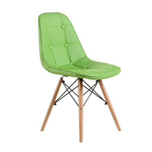 Green faux leather side dining chair with eiffel wood legs