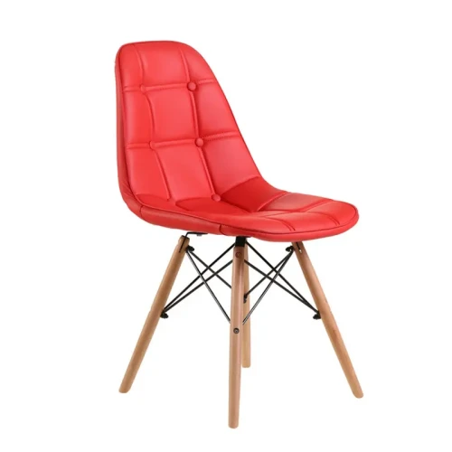 Red faux leather side dining chair with eiffel wood legs