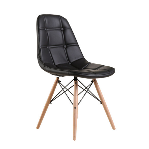 Black faux leather side dining chair with eiffel wood legs